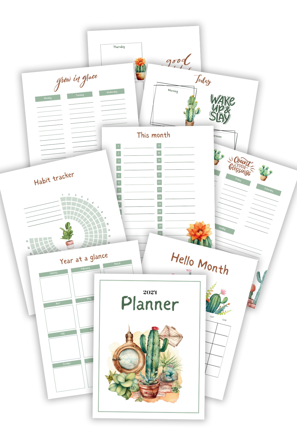 15 Pages Free Download Cactus Theme Planner 2024   2024 CACTUS THEM PLANNER PIN 1 