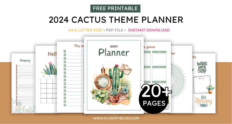 15 Pages Free Download Cactus Theme Planner 2024   Blog Feature Image 2 