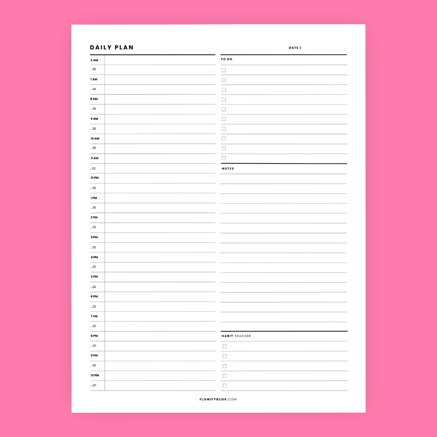 daily plan hourly printable