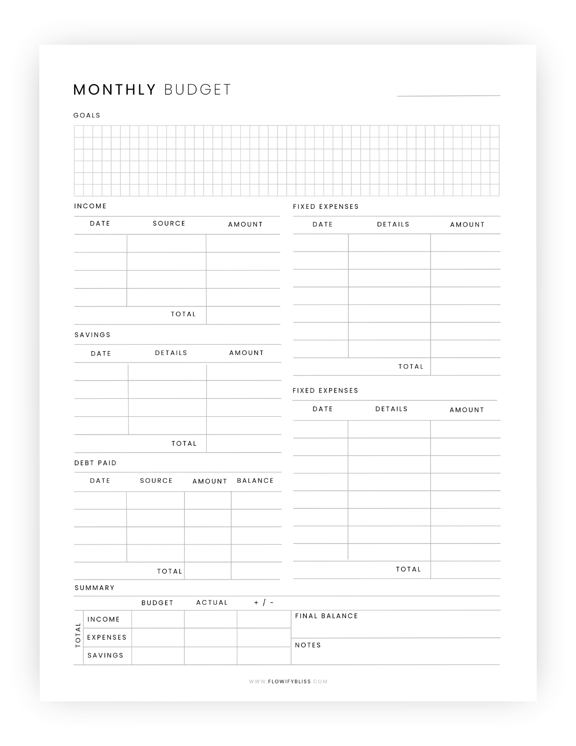Monthly Budget Planner - Flowify Bliss, image size:1187x1536
