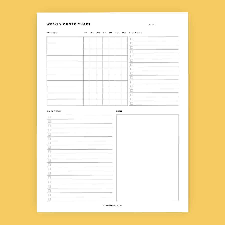 weekly chore chart printable 1